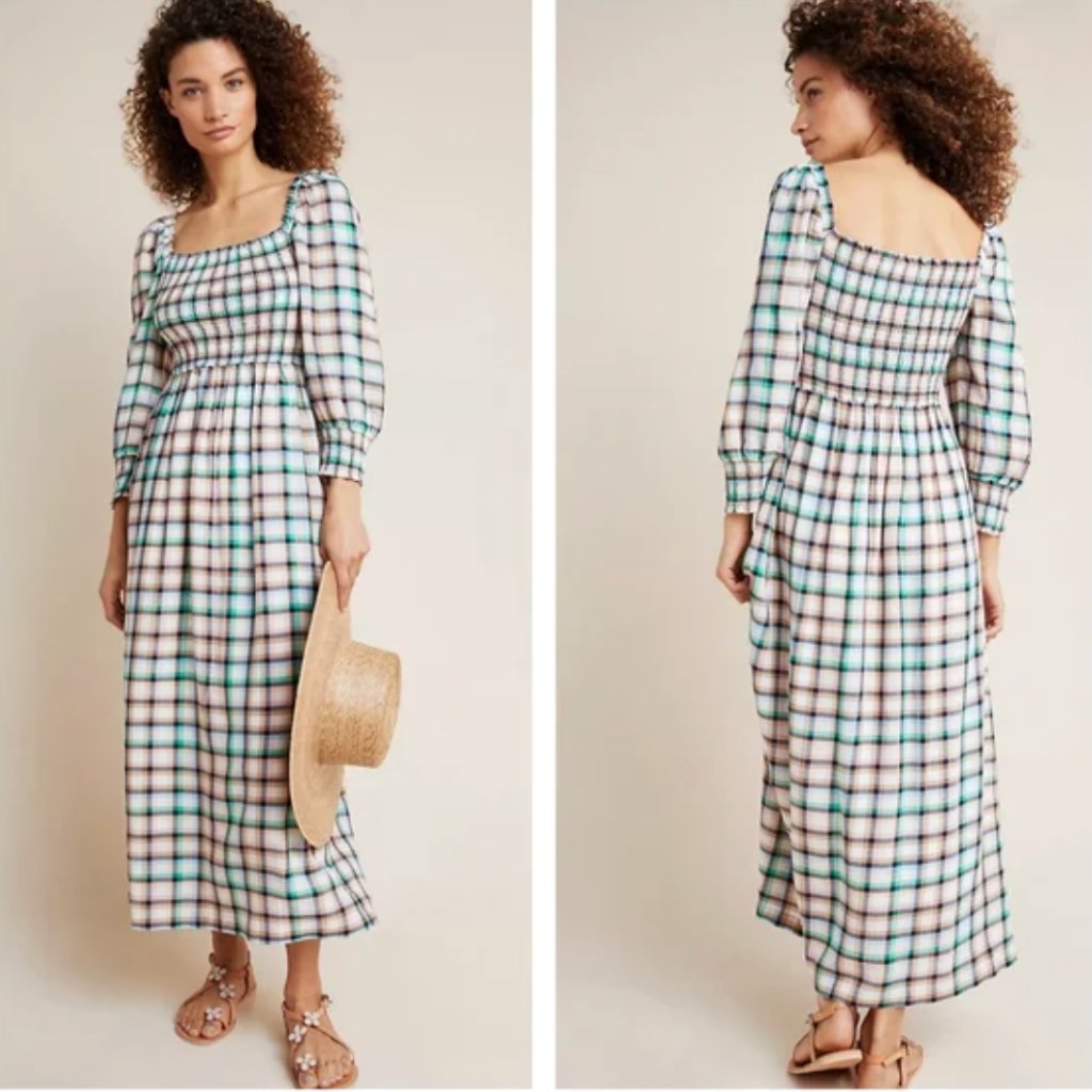 Sz M Nwt Anthropologie Maeve Cerie Smocked Midi Dress Medium